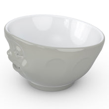 Load image into Gallery viewer, Premium porcelain bowl in grey color from the TASSEN product family of fun dishware by FIFTYEIGHT Products. Offers 16 oz capacity perfect for serving cereal, soup, snacks and much more. Dishwasher and microwave safe bowl featuring a sculpted ‘winking’ facial expression. Shipped in exclusively designed gift box.
