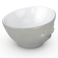 Load image into Gallery viewer, Premium porcelain bowl in grey color from the TASSEN product family of fun dishware by FIFTYEIGHT Products. Offers 16 oz capacity perfect for serving cereal, soup, snacks and much more. Dishwasher and microwave safe bowl featuring a sculpted ‘winking’ facial expression. Shipped in exclusively designed gift box.
