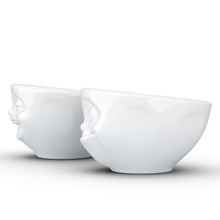 Load image into Gallery viewer, Set of two 3.3 oz. bowls in white featuring sculpted &#39;laughing&#39; and &#39;tasty&#39; faces. From the TASSEN product family of fun dishware by FIFTYEIGHT Products. Quality bowl perfect for serving dips, sauces, nuts, sugar, spices, espresso, jam, marmalade, honey, and more.
