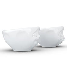 Load image into Gallery viewer, Set of two 3.3 oz. bowls in white featuring sculpted &#39;laughing&#39; and &#39;tasty&#39; faces. From the TASSEN product family of fun dishware by FIFTYEIGHT Products. Quality bowl perfect for serving dips, sauces, nuts, sugar, spices, espresso, jam, marmalade, honey, and more.
