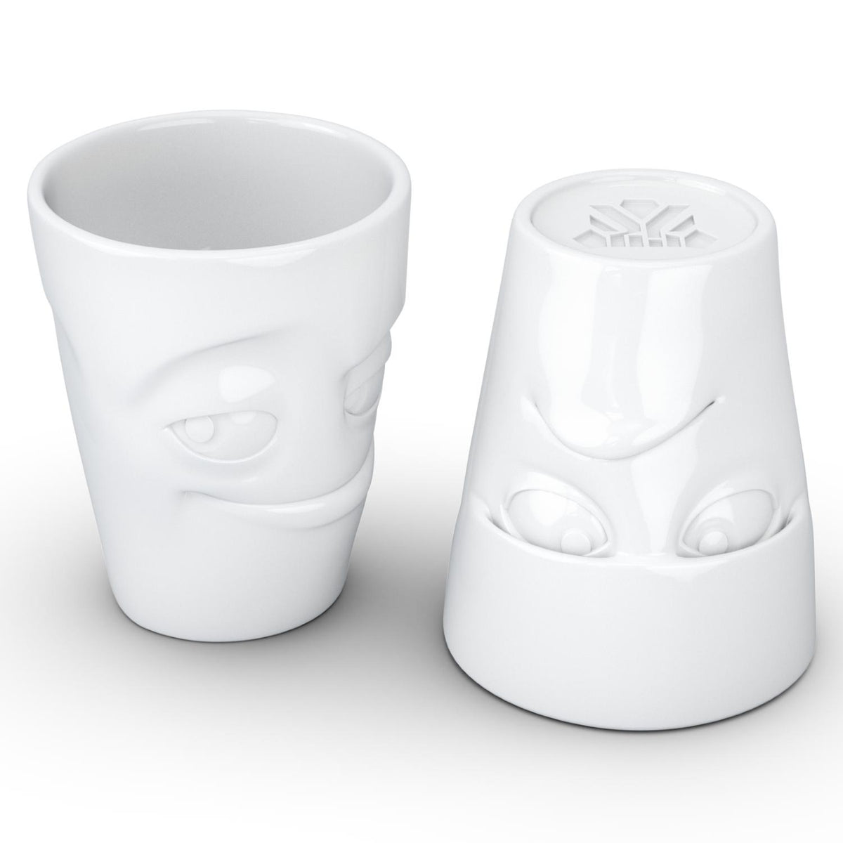 Coffee Mug Set No. 1, Grumpy & Impish Face (Mugs Without Handles