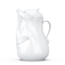 Load image into Gallery viewer, Porcelain tea pot in white featuring a &#39;good mood&#39; facial expression and a generous 40 oz. capacity. Perfect for serving tea, coffee, punch, mulled wine and more. Detailed facial expression tea pot from the TASSEN product family of fun dishware by FIFTYEIGHT Products. Shipped in exclusively designed gift box.
