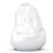 Load image into Gallery viewer, Premium porcelain creamer jug in white features a &#39;jolly&#39; facial expression at 11 oz capacity. Serves milk, creamer, dressing, salsa, gazpacho, gravy, sauces and more. Detailed facial expression jug from the TASSEN product family of fun dishware by FIFTYEIGHT Products. Shipped in exclusively designed gift box.
