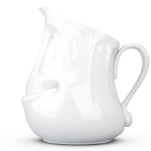 Load image into Gallery viewer, Premium porcelain creamer jug in white features a &#39;jolly&#39; facial expression at 11 oz capacity. Serves milk, creamer, dressing, salsa, gazpacho, gravy, sauces and more. Detailed facial expression jug from the TASSEN product family of fun dishware by FIFTYEIGHT Products. Shipped in exclusively designed gift box.
