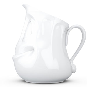 Premium porcelain creamer jug in white features a 'jolly' facial expression at 11 oz capacity. Serves milk, creamer, dressing, salsa, gazpacho, gravy, sauces and more. Detailed facial expression jug from the TASSEN product family of fun dishware by FIFTYEIGHT Products. Shipped in exclusively designed gift box.