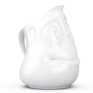 Premium porcelain creamer jug in white features a 'jolly' facial expression at 11 oz capacity. Serves milk, creamer, dressing, salsa, gazpacho, gravy, sauces and more. Detailed facial expression jug from the TASSEN product family of fun dishware by FIFTYEIGHT Products. Shipped in exclusively designed gift box.