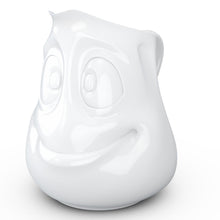 Load image into Gallery viewer, Premium porcelain creamer jug in white features a &#39;jolly&#39; facial expression at 11 oz capacity. Serves milk, creamer, dressing, salsa, gazpacho, gravy, sauces and more. Detailed facial expression jug from the TASSEN product family of fun dishware by FIFTYEIGHT Products. Shipped in exclusively designed gift box.
