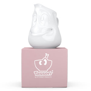 Premium porcelain creamer jug in white features a 'jolly' facial expression at 11 oz capacity. Serves milk, creamer, dressing, salsa, gazpacho, gravy, sauces and more. Detailed facial expression jug from the TASSEN product family of fun dishware by FIFTYEIGHT Products. Shipped in exclusively designed gift box.