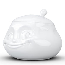 Load image into Gallery viewer, Premium porcelain sugar bowl in white with &quot;sweet&quot; facial expression and 13.5 oz capacity. From the TASSEN product family of fun dishware by FIFTYEIGHT Products. Shipped in exclusively designed gift box.
