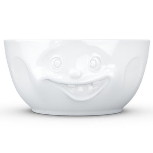 Extra big 87.5 ounce porcelain bowl in white featuring a sculpted ‘out of control’ facial expression. From the TASSEN product family of fun dishware by FIFTYEIGHT Products. Quality bowl perfect for entertaining guests and serving salads, side dishes, stew, chili, chips, and more.