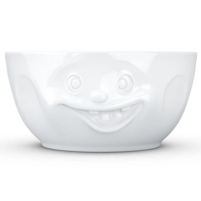 Extra big 87.5 ounce porcelain bowl in white featuring a sculpted ‘out of control’ facial expression. From the TASSEN product family of fun dishware by FIFTYEIGHT Products. Quality bowl perfect for entertaining guests and serving salads, side dishes, stew, chili, chips, and more.