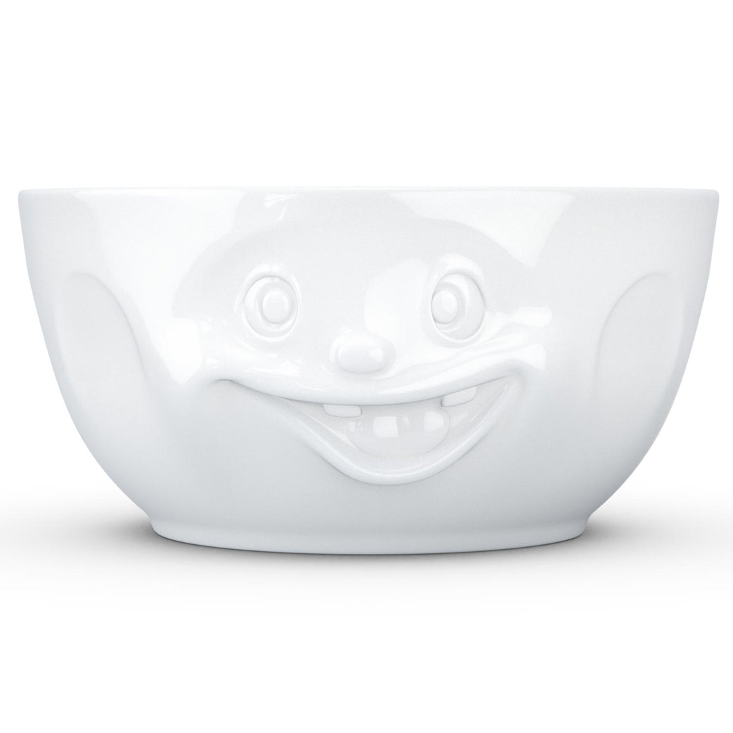 Extra big 87.5 ounce porcelain bowl in white featuring a sculpted ‘out of control’ facial expression. From the TASSEN product family of fun dishware by FIFTYEIGHT Products. Quality bowl perfect for entertaining guests and serving salads, side dishes, stew, chili, chips, and more.