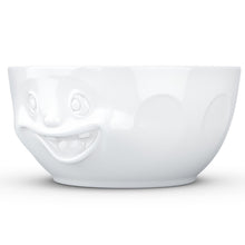 Load image into Gallery viewer, Extra big 87.5 ounce porcelain bowl in white featuring a sculpted ‘out of control’ facial expression. From the TASSEN product family of fun dishware by FIFTYEIGHT Products. Quality bowl perfect for entertaining guests and serving salads, side dishes, stew, chili, chips, and more.

