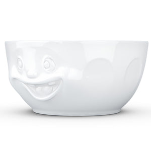 Extra big 87.5 ounce porcelain bowl in white featuring a sculpted ‘out of control’ facial expression. From the TASSEN product family of fun dishware by FIFTYEIGHT Products. Quality bowl perfect for entertaining guests and serving salads, side dishes, stew, chili, chips, and more.