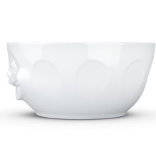 Load image into Gallery viewer, Extra big 87.5 ounce porcelain bowl in white featuring a sculpted ‘out of control’ facial expression. From the TASSEN product family of fun dishware by FIFTYEIGHT Products. Quality bowl perfect for entertaining guests and serving salads, side dishes, stew, chili, chips, and more.
