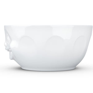 Extra big 87.5 ounce porcelain bowl in white featuring a sculpted ‘out of control’ facial expression. From the TASSEN product family of fun dishware by FIFTYEIGHT Products. Quality bowl perfect for entertaining guests and serving salads, side dishes, stew, chili, chips, and more.