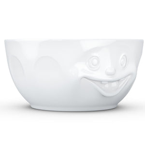 Extra big 87.5 ounce porcelain bowl in white featuring a sculpted ‘out of control’ facial expression. From the TASSEN product family of fun dishware by FIFTYEIGHT Products. Quality bowl perfect for entertaining guests and serving salads, side dishes, stew, chili, chips, and more.