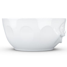 Load image into Gallery viewer, Extra big 87.5 ounce porcelain bowl in white featuring a sculpted ‘out of control’ facial expression. From the TASSEN product family of fun dishware by FIFTYEIGHT Products. Quality bowl perfect for entertaining guests and serving salads, side dishes, stew, chili, chips, and more.
