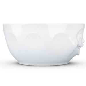 Extra big 87.5 ounce porcelain bowl in white featuring a sculpted ‘out of control’ facial expression. From the TASSEN product family of fun dishware by FIFTYEIGHT Products. Quality bowl perfect for entertaining guests and serving salads, side dishes, stew, chili, chips, and more.