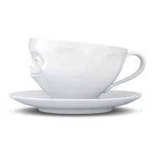 Load image into Gallery viewer, Coffee cup with a &#39;grinning&#39; facial expression and 6.5 oz capacity. From the TASSEN product family of fun dishware by FIFTYEIGHT Products. Coffee cup with matching saucer crafted from quality porcelain.
