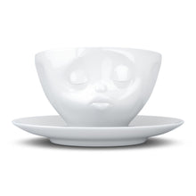 Load image into Gallery viewer, Coffee cup with a &#39;kissing&#39; facial expression and 6.5 oz capacity. From the TASSEN product family of fun dishware by FIFTYEIGHT Products. Coffee cup with matching saucer crafted from quality porcelain.
