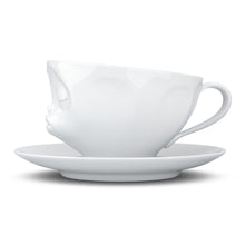 Load image into Gallery viewer, Coffee cup with a &#39;kissing&#39; facial expression and 6.5 oz capacity. From the TASSEN product family of fun dishware by FIFTYEIGHT Products. Coffee cup with matching saucer crafted from quality porcelain.
