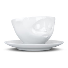 Load image into Gallery viewer, Coffee cup with a &#39;kissing&#39; facial expression and 6.5 oz capacity. From the TASSEN product family of fun dishware by FIFTYEIGHT Products. Coffee cup with matching saucer crafted from quality porcelain.
