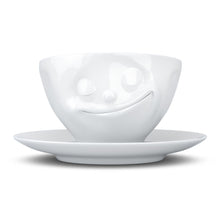 Load image into Gallery viewer, Coffee cup with a &#39;happy&#39; facial expression and 6.5 oz capacity. From the TASSEN product family of fun dishware by FIFTYEIGHT Products. Coffee cup with matching saucer crafted from quality porcelain.

