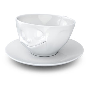Coffee cup with a 'happy' facial expression and 6.5 oz capacity. From the TASSEN product family of fun dishware by FIFTYEIGHT Products. Coffee cup with matching saucer crafted from quality porcelain.
