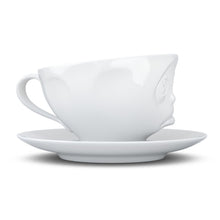 Load image into Gallery viewer, Coffee cup with a &#39;Oh Please&#39; facial expression and 6.5 oz capacity. From the TASSEN product family of fun dishware by FIFTYEIGHT Products. Coffee cup with matching saucer crafted from quality porcelain.
