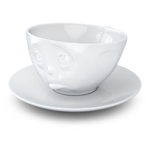 Load image into Gallery viewer, Coffee cup with a &#39;Oh Please&#39; facial expression and 6.5 oz capacity. From the TASSEN product family of fun dishware by FIFTYEIGHT Products. Coffee cup with matching saucer crafted from quality porcelain.
