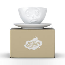 Load image into Gallery viewer, Coffee cup with a &#39;Oh Please&#39; facial expression and 6.5 oz capacity. From the TASSEN product family of fun dishware by FIFTYEIGHT Products. Coffee cup with matching saucer crafted from quality porcelain.
