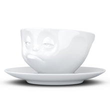 Load image into Gallery viewer, Coffee cup with a &#39;snoozy&#39; facial expression and 6.5 oz capacity. From the TASSEN product family of fun dishware by FIFTYEIGHT Products. Coffee cup with matching saucer crafted from quality porcelain.
