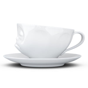 Coffee cup with a 'snoozy' facial expression and 6.5 oz capacity. From the TASSEN product family of fun dishware by FIFTYEIGHT Products. Coffee cup with matching saucer crafted from quality porcelain.