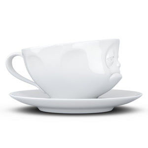 Coffee cup with a 'snoozy' facial expression and 6.5 oz capacity. From the TASSEN product family of fun dishware by FIFTYEIGHT Products. Coffee cup with matching saucer crafted from quality porcelain.