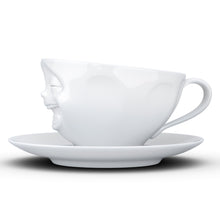 Load image into Gallery viewer, Coffee cup with a &#39;laughing&#39; facial expression and 6.5 oz capacity. From the TASSEN product family of fun dishware by FIFTYEIGHT Products. Coffee cup with matching saucer crafted from quality porcelain.
