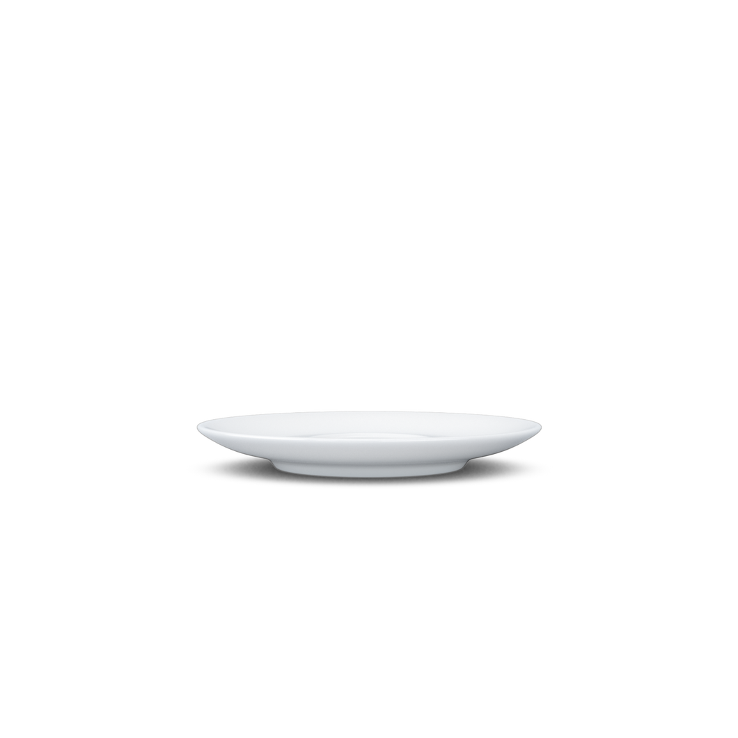 Premium porcelain saucer for coffee cups in white from the TASSEN product family of fun dishware by FIFTYEIGHT Products. Replacement saucer for our Espresso Cups. Single saucer. Dishwasher and microwave safe saucer with FIFTYEIGHT logo details.