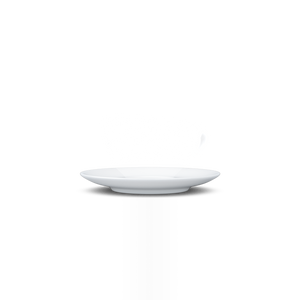 Premium porcelain saucer for coffee cups in white from the TASSEN product family of fun dishware by FIFTYEIGHT Products. Replacement saucer for our Espresso Cups. Single saucer. Dishwasher and microwave safe saucer with FIFTYEIGHT logo details.