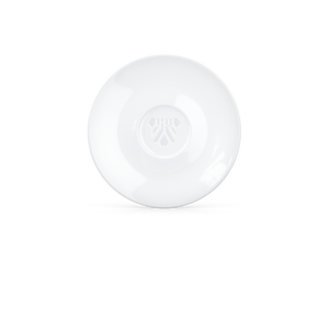 Premium porcelain saucer for coffee cups in white from the TASSEN product family of fun dishware by FIFTYEIGHT Products. Replacement saucer for our Espresso Cups. Single saucer. Dishwasher and microwave safe saucer with FIFTYEIGHT logo details.