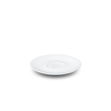 Load image into Gallery viewer, Premium porcelain saucer for coffee cups in white from the TASSEN product family of fun dishware by FIFTYEIGHT Products. Replacement saucer for our Espresso Cups. Single saucer. Dishwasher and microwave safe saucer with FIFTYEIGHT logo details.
