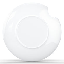 Load image into Gallery viewer, Set of two premium porcelain dessert plates in white with a &#39;bite mark&#39; cutout at the edge. Dishwasher and microwave safe plate with a 7.8 inch diameter. From the TASSEN product family of fun dishware by FIFTYEIGHT Products. Made in Germany according to environmental standards.
