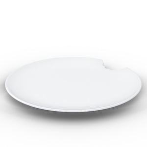 Set of two premium porcelain dessert plates in white with a 'bite mark' cutout at the edge. Dishwasher and microwave safe plate with a 7.8 inch diameter. From the TASSEN product family of fun dishware by FIFTYEIGHT Products. Made in Germany according to environmental standards.