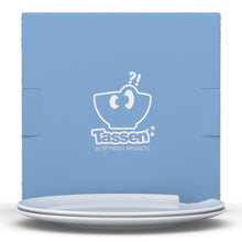 Load image into Gallery viewer, Set of two premium porcelain dessert plates in white with a &#39;bite mark&#39; cutout at the edge. Dishwasher and microwave safe plate with a 7.8 inch diameter. From the TASSEN product family of fun dishware by FIFTYEIGHT Products. Made in Germany according to environmental standards.
