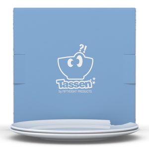 Set of two premium porcelain dessert plates in white with a 'bite mark' cutout at the edge. Dishwasher and microwave safe plate with a 7.8 inch diameter. From the TASSEN product family of fun dishware by FIFTYEIGHT Products. Made in Germany according to environmental standards.