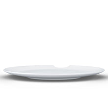 Load image into Gallery viewer, Set of two premium porcelain dinner plates in white with a &#39;bite mark&#39; cutout at the edge. Dishwasher and microwave safes plate with a 11 inch diameter. From the TASSEN product family of fun dishware by FIFTYEIGHT Products. Made in Germany according to environmental standards.
