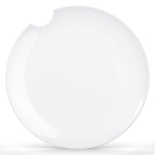 Load image into Gallery viewer, Set of two premium porcelain dinner plates in white with a &#39;bite mark&#39; cutout at the edge. Dishwasher and microwave safes plate with a 11 inch diameter. From the TASSEN product family of fun dishware by FIFTYEIGHT Products. Made in Germany according to environmental standards.
