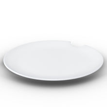 Load image into Gallery viewer, Set of two premium porcelain dinner plates in white with a &#39;bite mark&#39; cutout at the edge. Dishwasher and microwave safes plate with a 11 inch diameter. From the TASSEN product family of fun dishware by FIFTYEIGHT Products. Made in Germany according to environmental standards.
