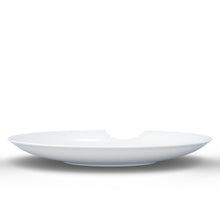 Load image into Gallery viewer, Set of two premium porcelain deep plates in white with a &#39;bite mark&#39; cutout at the edge. Dishwasher and microwave safes plate with a 9.4 inch diameter. From the TASSEN product family of fun dishware by FIFTYEIGHT Products. Made in Germany according to environmental standards.
