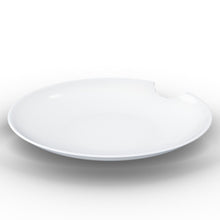 Load image into Gallery viewer, Set of two premium porcelain deep plates in white with a &#39;bite mark&#39; cutout at the edge. Dishwasher and microwave safes plate with a 9.4 inch diameter. From the TASSEN product family of fun dishware by FIFTYEIGHT Products. Made in Germany according to environmental standards.
