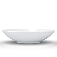 Load image into Gallery viewer, Set of two premium porcelain small deep plates in white with a &#39;bite mark&#39; cutout at the edge. Dishwasher and microwave safes plate with a compact 7.1 inch diameter. From the TASSEN product family of fun dishware by FIFTYEIGHT Products. Made in Germany according to environmental standards.
